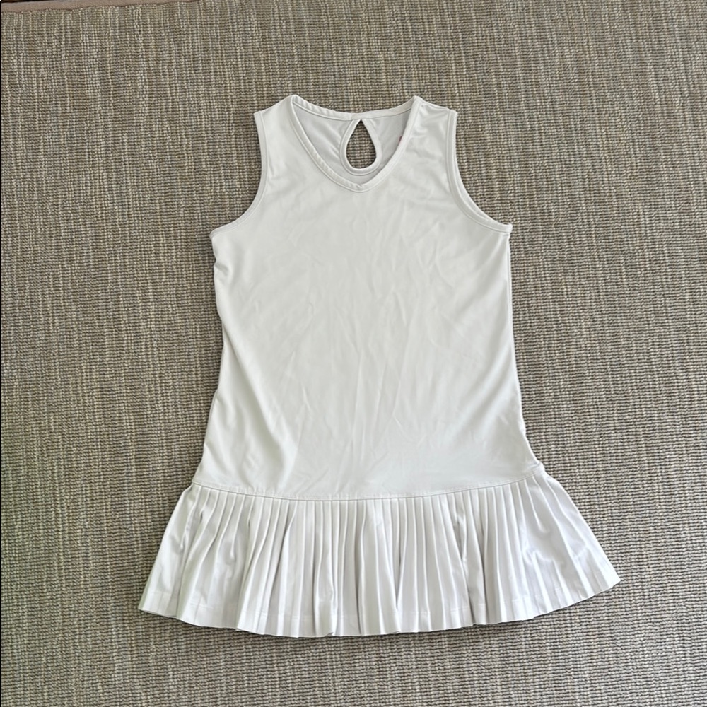 Little Miss Tennis White Sleeveless Dress with Pleated Hem